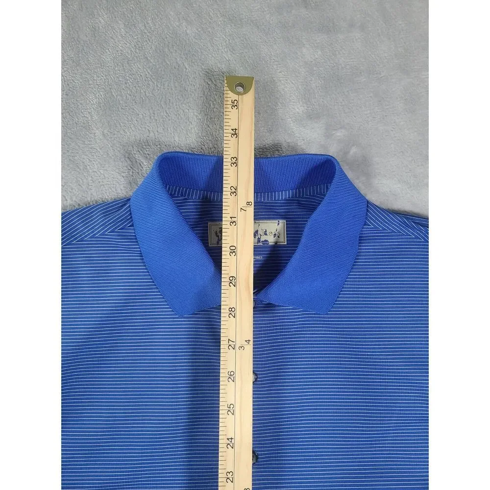 Donald Ross Shirt Mens Large Blue Pin Stripe Polo Golf Performance‎ Logo